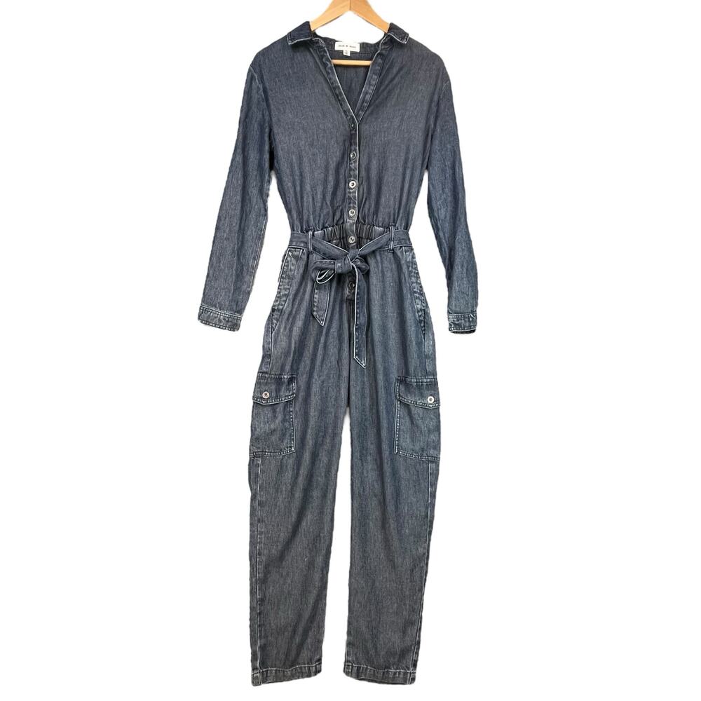 Cloth & Stone Denim Jumpsuit Belted Long Sleeve Button Down Gray Size S